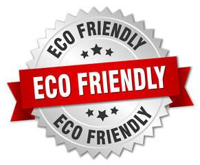 eco friendly 3d silver badge with red ribbon