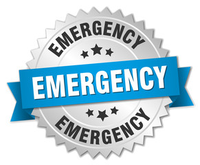 emergency 3d silver badge with blue ribbon