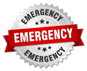emergency 3d silver badge with red ribbon