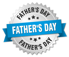 father's day 3d silver badge with blue ribbon