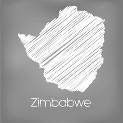 Scribbled Map of the country of Zimbabwe