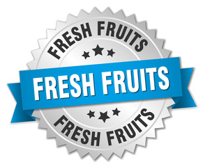 fresh fruits 3d silver badge with blue ribbon