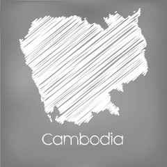 Scribbled Map of the country of  Cambodia