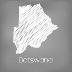 Scribbled Map of the country of  Botswana