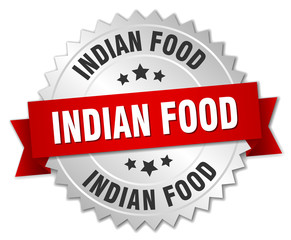 indian food 3d silver badge with red ribbon