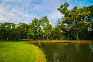Colorful trees over lake with reflection