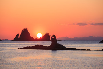 静岡県西伊豆町　大田子浜海岸の夕陽