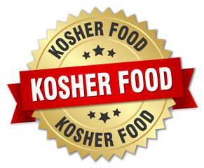 kosher food 3d gold badge with red ribbon