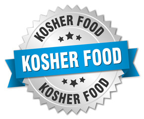 kosher food 3d silver badge with blue ribbon