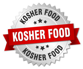 kosher food 3d silver badge with red ribbon