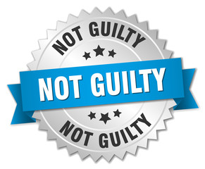 not guilty 3d silver badge with blue ribbon