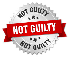 not guilty 3d silver badge with red ribbon