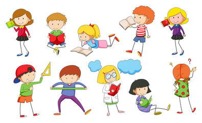 Set of children studying