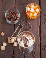 Irish Coffee with coffee beans, whiskey and cream