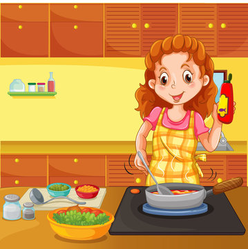 Woman cooking in kitchen