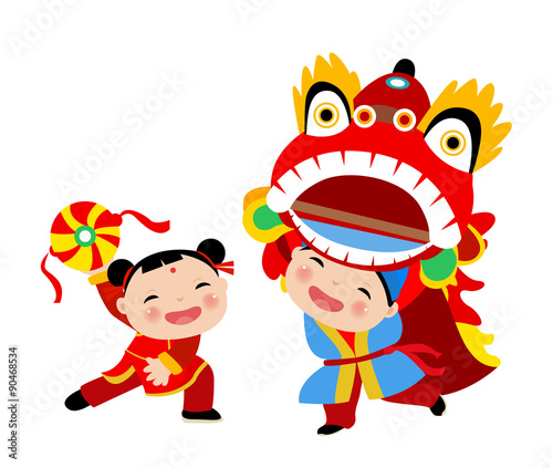 &quot;Happy Chinese New Year/Lion Dance&quot; Stock image and royalty-free vector