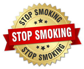 stop smoking 3d gold badge with red ribbon