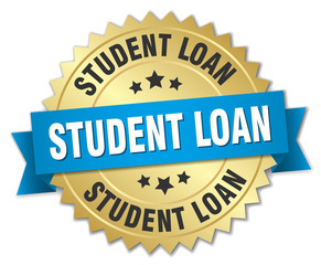 student loan 3d gold badge with blue ribbon