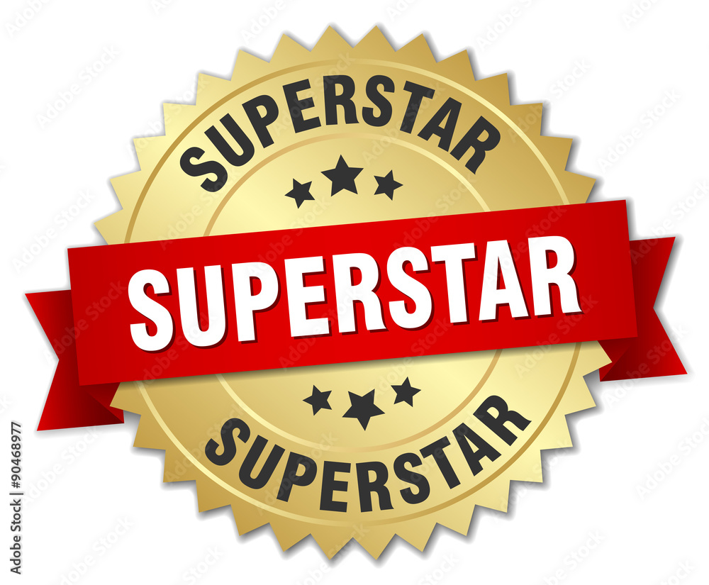 Poster superstar 3d gold badge with red ribbon