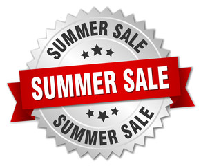 summer sale 3d silver badge with red ribbon