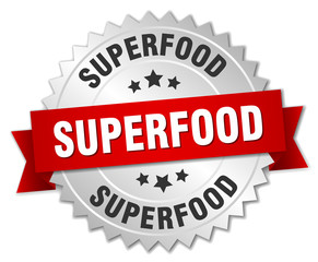 superfood 3d silver badge with red ribbon