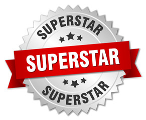 superstar 3d silver badge with red ribbon