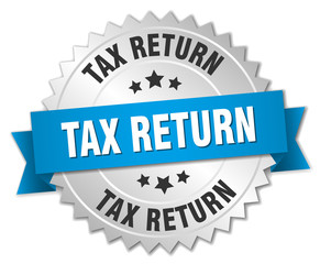 tax return 3d silver badge with blue ribbon