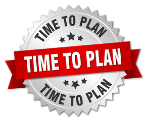 time to plan 3d silver badge with red ribbon