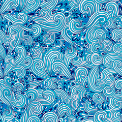 Abstract hand-drawn waves seamless pattern. Zentangle background.