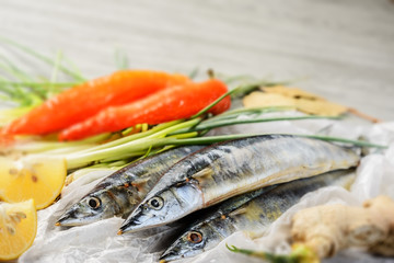 saury fish and vegetable