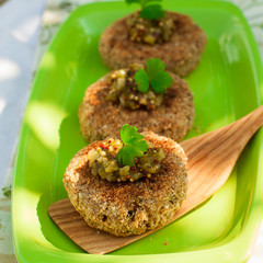 Potato and Pork Patties Topped with Marinated Gherkin Salsa