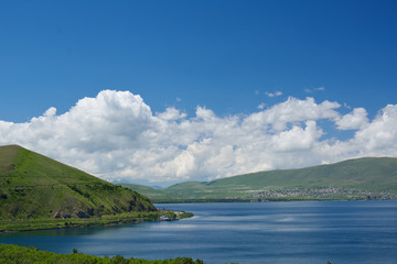 Hills and the shores of the Sevan lake