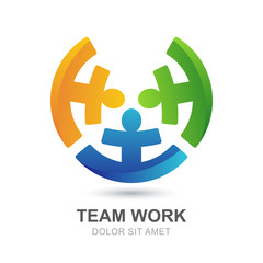 Abstract multicolor people silhouette in circle shape. Vector lo