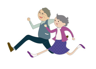 シニア　男女　走る　ジャンプする