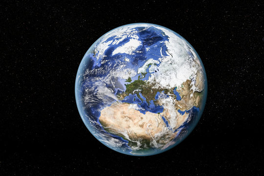 Detailed view of Earth from space, showing North Africa, Europe and the Middle East. Elements of this image furnished by NASA