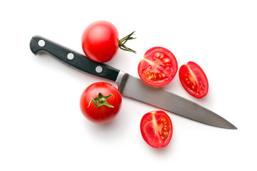 chopped tomatoes and knife