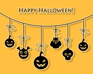 Skull, pumpkin monster hang on the rope
Card Halloween