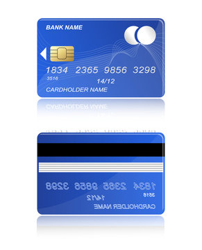 bank card to pay for the blue color on both sides on a white background