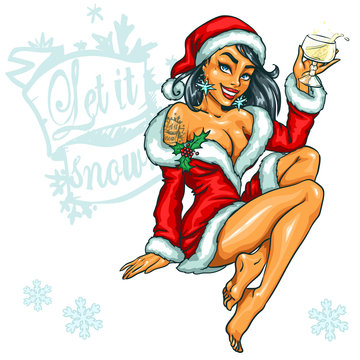 Christmas Pin Up Girl with cocktail