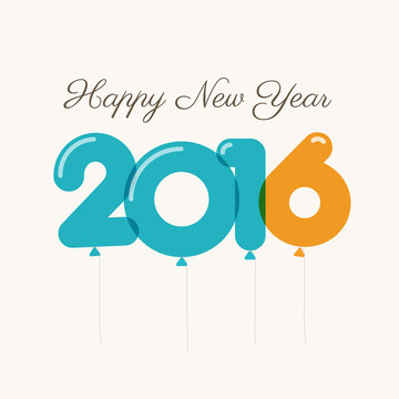 Happy new year 2016 card, balloons font, editable vector design