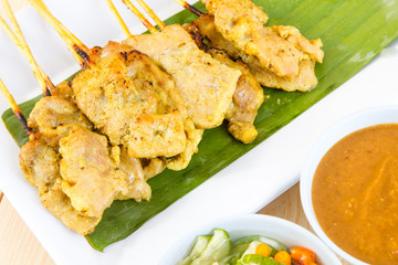 Grilled pork set on wood table , thai food style