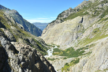 Mountain river coming from Trift glacier. Switzerland