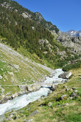 Mountain river coming from Trift glacier. Switzerland