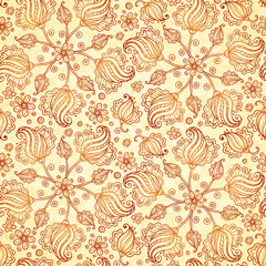 Beige abstract doodle flowers seamless pattern