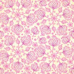 Fototapeta na wymiar Pink abstract doodle flowers seamless pattern