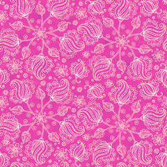 Pink vector doodle flowers seamless pattern