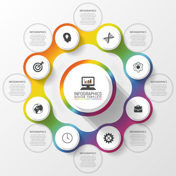 Infographic design template. Business concept. Colorful circle with icons. Vector illustration