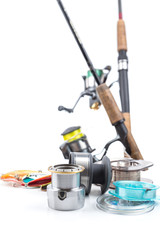 fishing tackles - rod, reel, line and lures