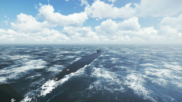 Russian submarine Borei from surfaced to submerged position. Realistic three dimensional animation.
