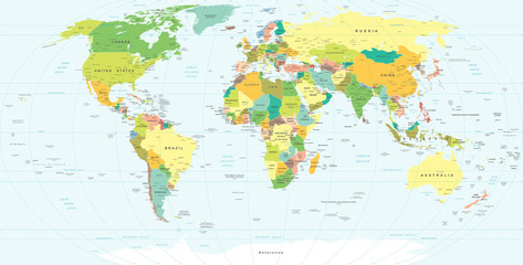 Naklejki  Mapa świata - bardzo szczegółowe ilustracji wektorowych.